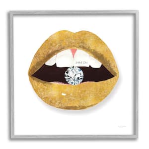 "Shine Sentiment Gold Lips Diamond Bite" by Mercedes Lopez Charro Framed Print Abstract Texturized Art 12 in. x 12 in.