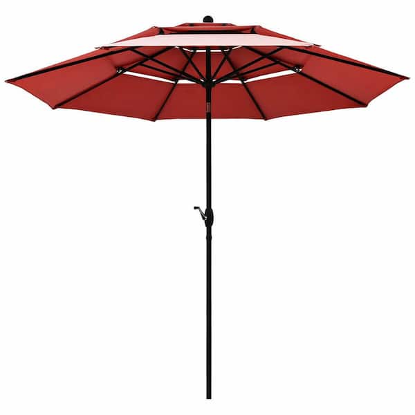 CASAINC 10 ft. 3-Tier Double Vented Aluminum Sunshade Shelter Market Patio Umbrella in Burgundy without Base