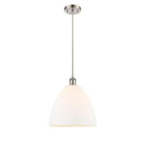 Bristol Glass 60-Watt 1 Light Brushed Satin Nickel Shaded Mini Pendant Light with Frosted glass Frosted Glass Shade