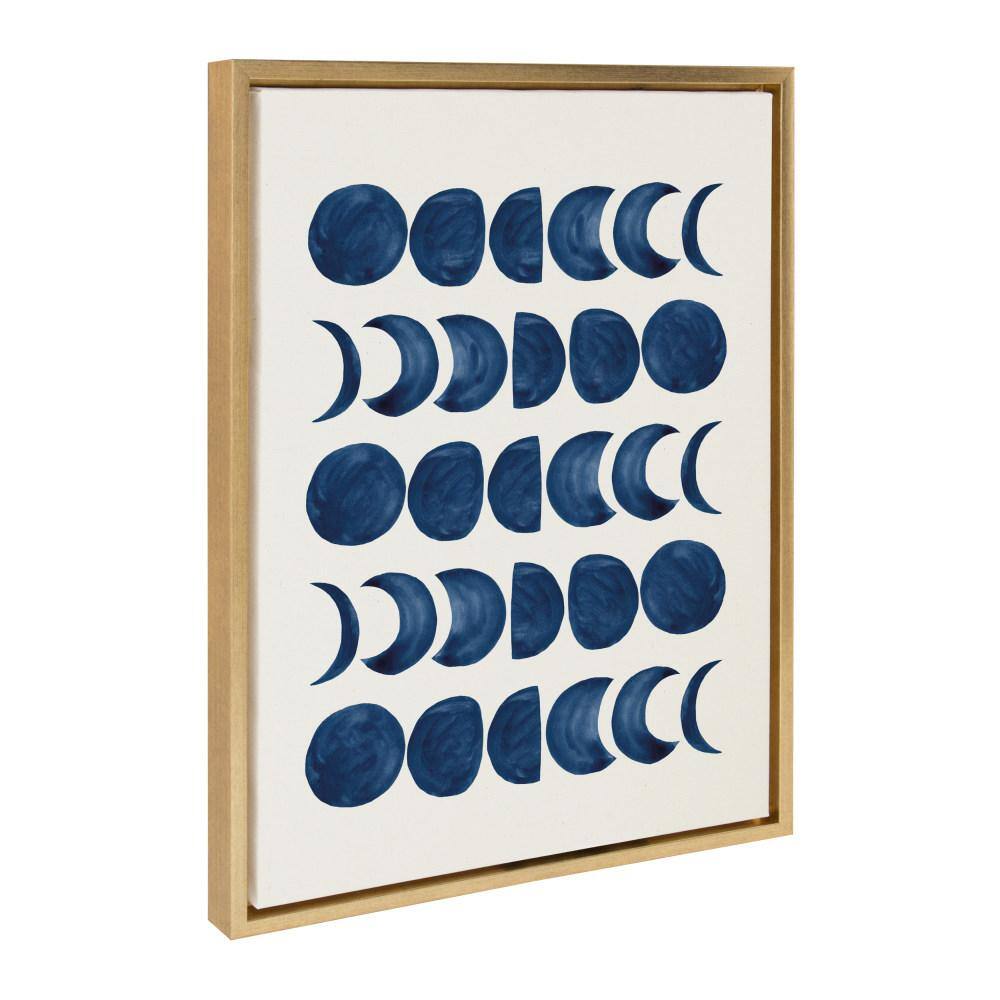Sylvie Moon Phases Blue Abstract Canvas Art with Gold Frame