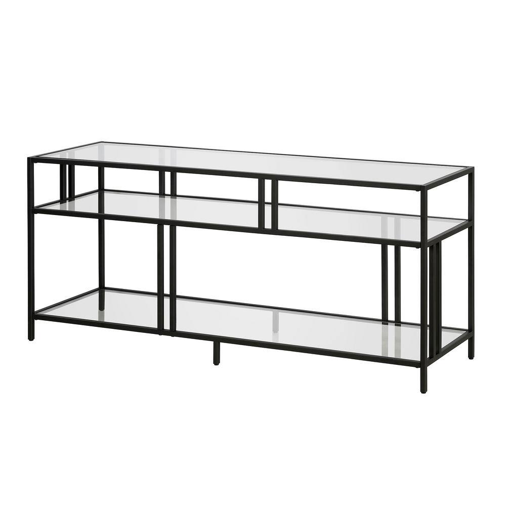 Cortland Industrial Blackened Bronze 55" TV Stand with Glass Shelves