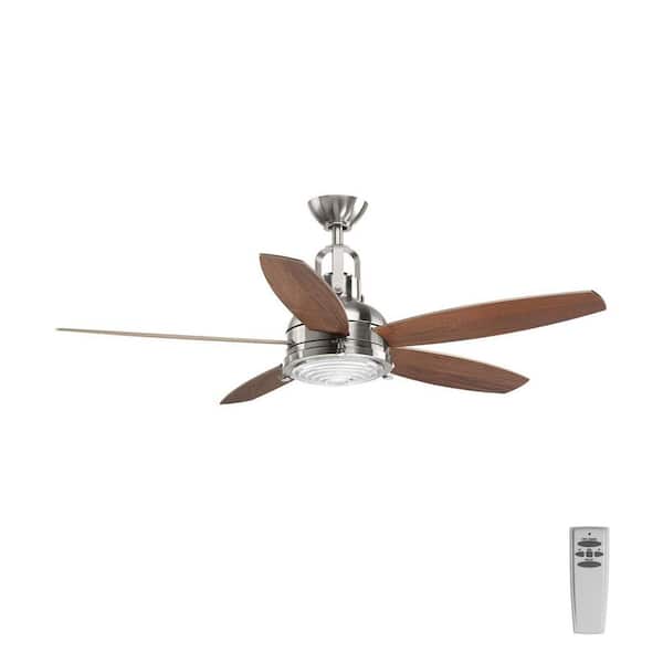 Progress Lighting Kudos 52 in. Indoor Integrated LED Brushed Nickel Transitional Ceiling Fan with Remote for Living Room and Bedroom