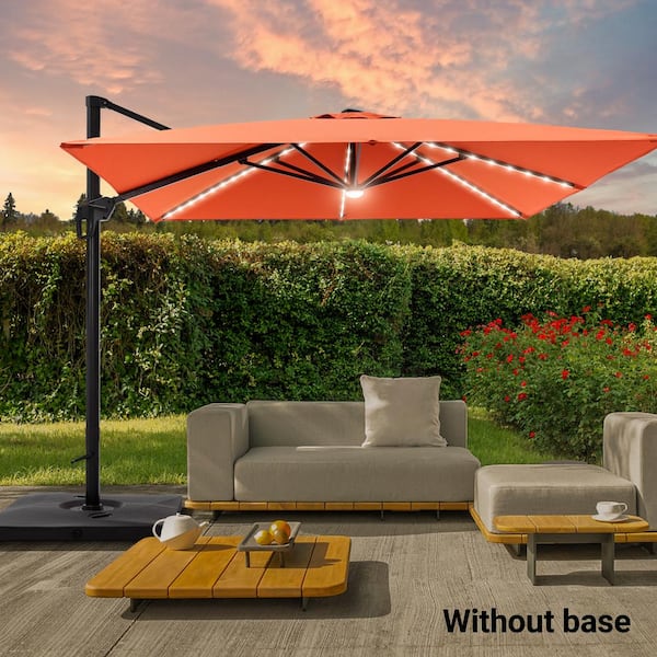 Sonkuki 10 ft. Aluminum Pole Cantilever Solar LED Patio Umbrella 360° Rotation and Infinite Canopy Angle Adjustment in Red