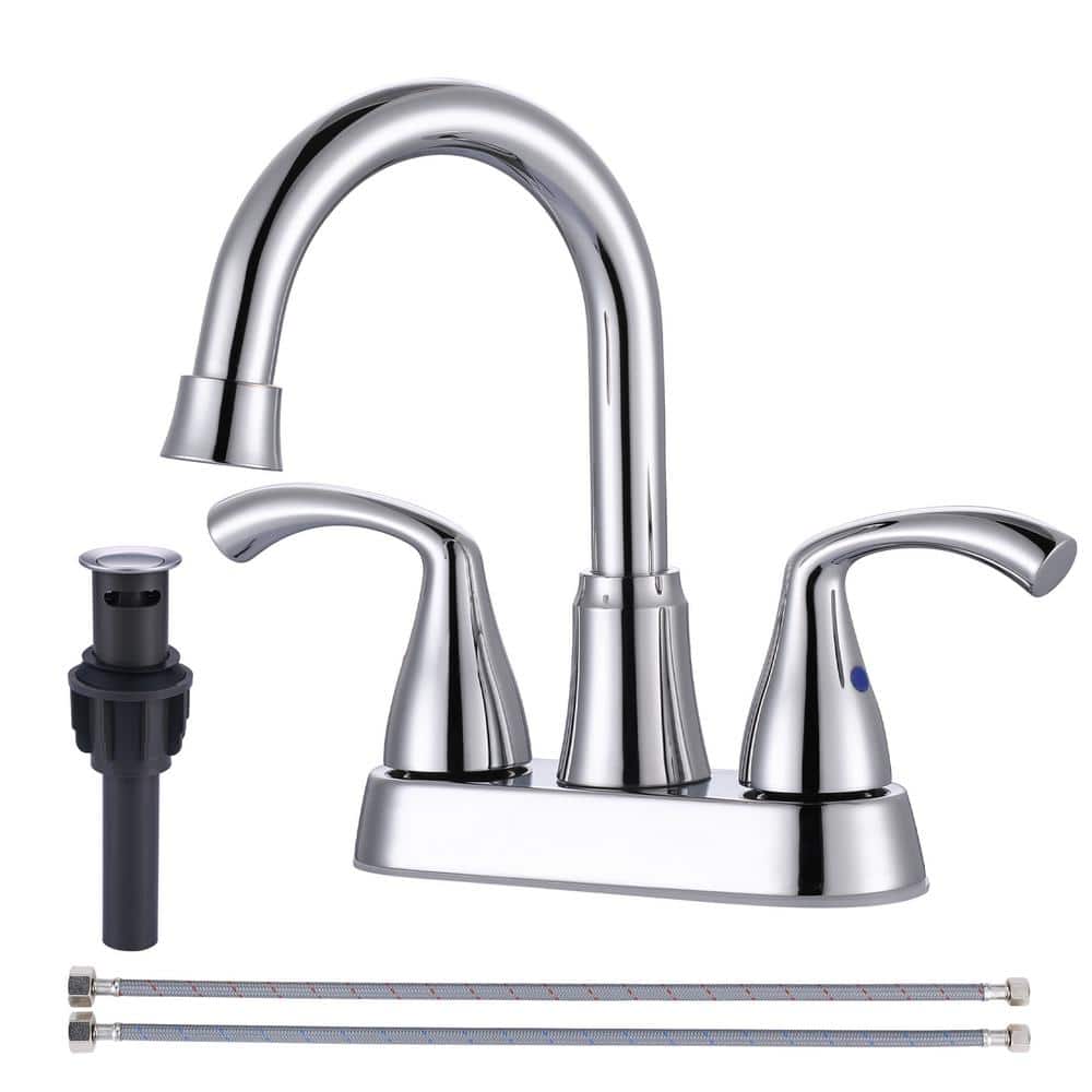 4 in. Centerset Double Handle High Arc 360° Swivel Bathroom Faucet with Pop Up Drain and Supply Lines in Polished Chrome price history on PriceWatchPro