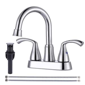 4 in. Centerset Double-Handle High Arc Bathroom Faucet with Pop Up Drain Included in Polished Chrome