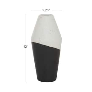 12 in. Black Handmade Color Block Speckled Ceramic Decorative Vase