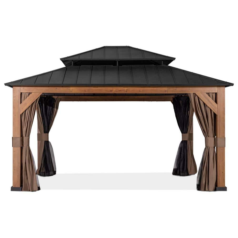 15 ft. W x 13 ft. Black Patio Hardtop Gazebo Outdoor Metal Hard Top Gazebo 