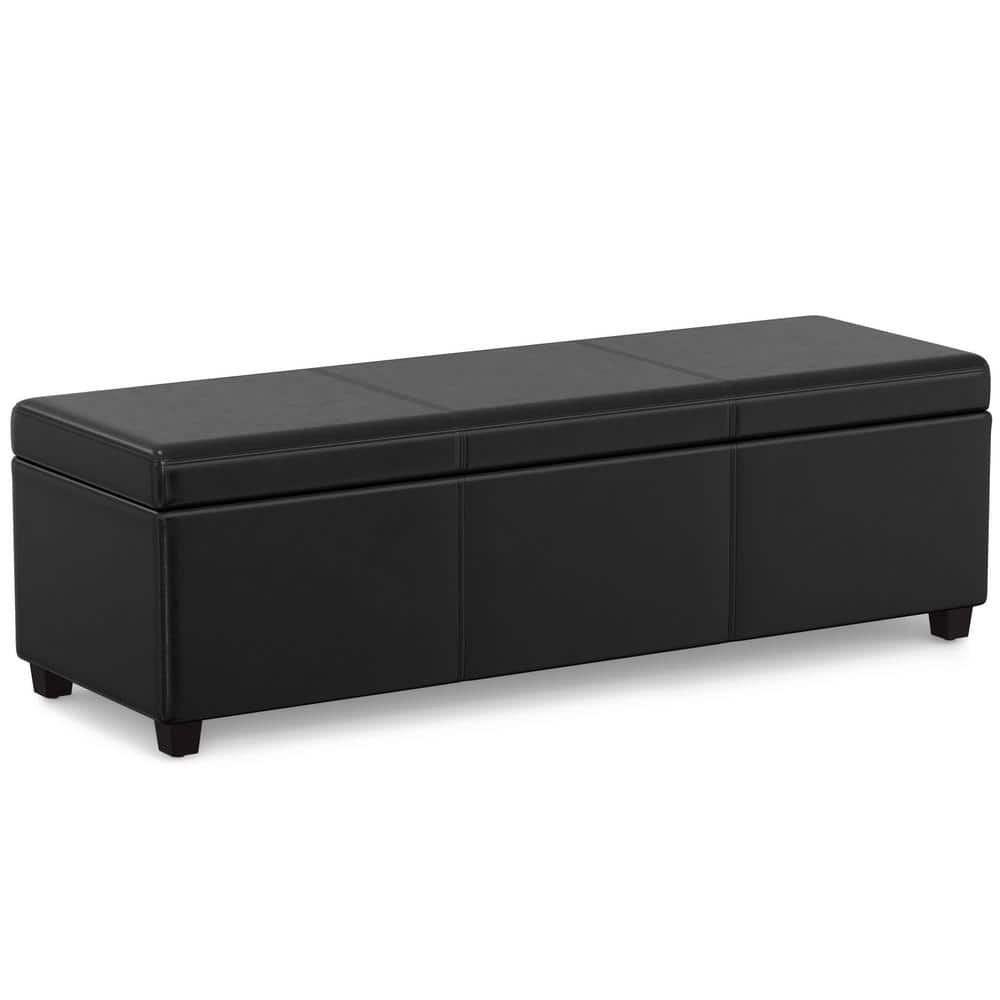 Midnight Black Faux Leather Extra Large Storage Ottoman Bench