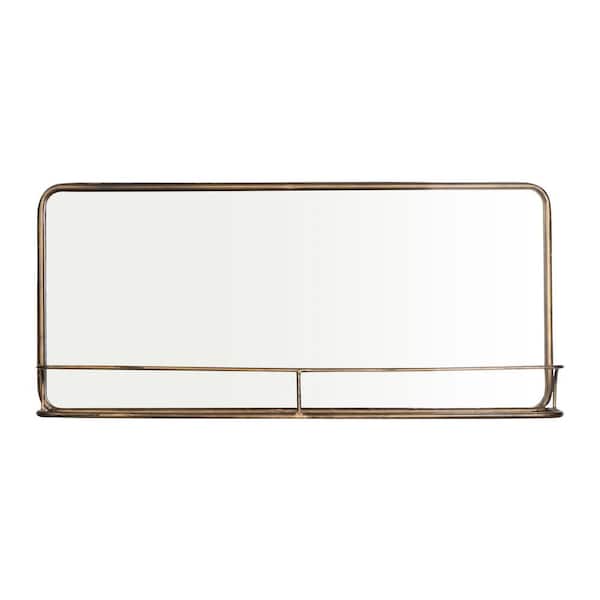 Storied Home 35.87 in. W x 16 in. H Large Rectangular Metal Framed Wall Bathroom Vanity Mirror in Brass Finish