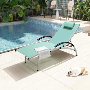 1-Piece Aluminum Adjustable Outdoor Chaise Lounge with Headrest in Green