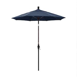 7.5 in. Bronze Aluminum Pole Market Fiberglass Ribs Collar Tilt Crank Lift Outdoor Patio Umbrella in Spectrum Indigo