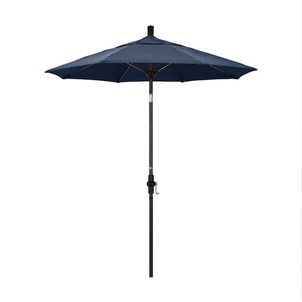 California Umbrella 7.5 in. Bronze Aluminum Pole Market Fiberglass Ribs Collar Tilt Crank Lift Outdoor Patio Umbrella in Spectrum Indigo