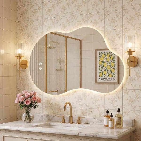 Sxiawe 24 in. W x 40 in. H Irregular Frameless LED Asymmetrical