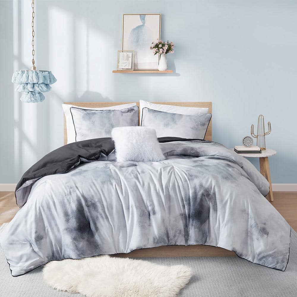 Charcoal Twin Microfiber Tie Dye Comforter Set with Pillow