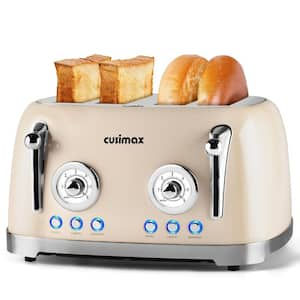 4-Slice Beige Wide Slot Toaster with 6 Toast Settings and 4 Functions, Dual Independent Control Panels