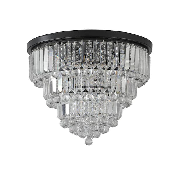 HKMGT 19.7 in. 6-Light Black Flush Mount Ceiling Light Fixture with Crystal Shade and No Bulbs Included