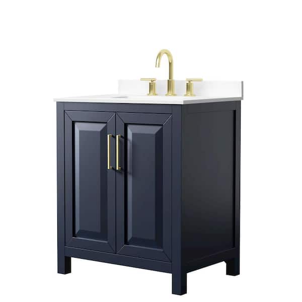 Daria 30 in. Single Freestanding Dark Blue Bath Vanity with White Cultured Marble Top