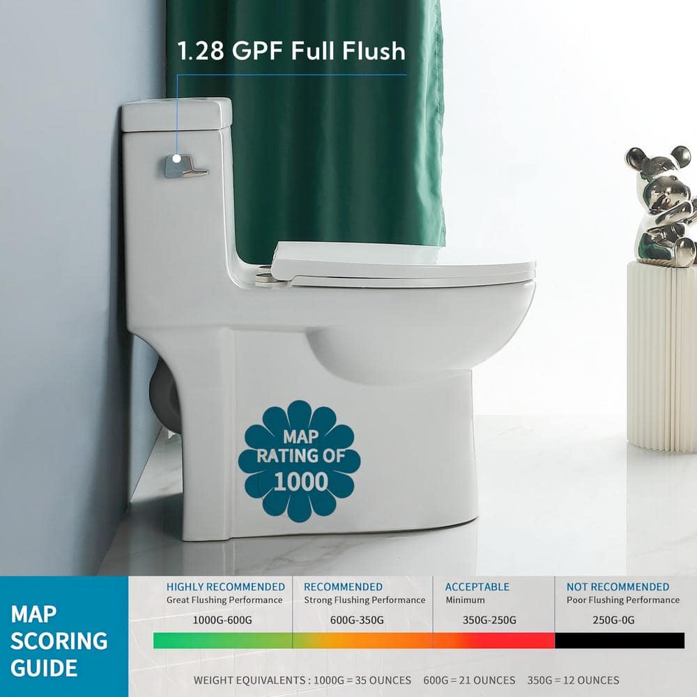 Glossy White Elongated One-Piece Dual Flush Toilet