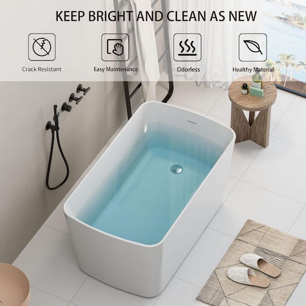 LIVACA 49.02 in. x 27.95 in. Flat Bottom Acrylic Freestanding