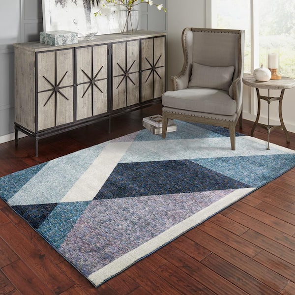 Saturn Blue/Purple 9 ft. x 12 ft. Art-Deco Modern Geometric Polypropylene-Nylon Blend Indoor Area Rug