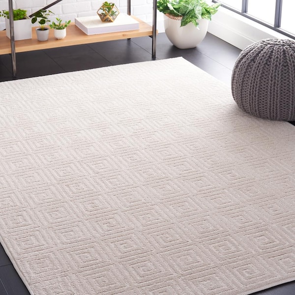 Pattern and Solid Ivory 5 ft. x 8 ft. Abstract Geometric Area Rug