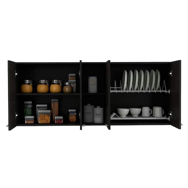 Aoibox 59 in. W x 12.4 in. D x 23.6 in. H Black Ready to Assemble Wall Mount Upper Base Kitchen Cabinet w/ 2-Doors, Shelves