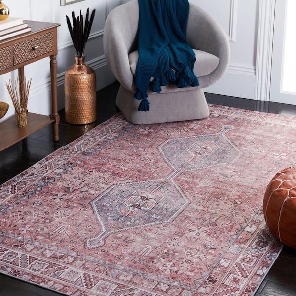 Tuscon Light Rust/Beige 9 ft. x 12 ft. Machine Washable Border Medallion Area Rug