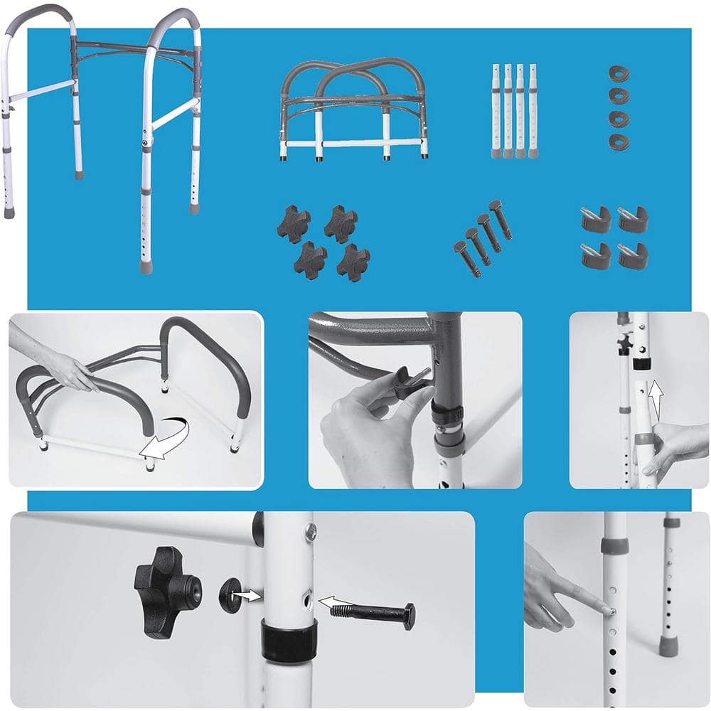 Carex Adjustable White and Gray Metal Toilet Safety Rail