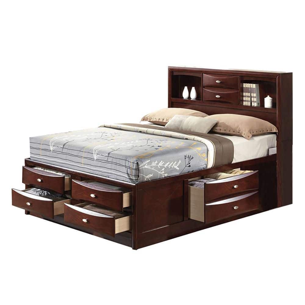 Espresso Full Platform Bed with Storage and Bookcase Headboard