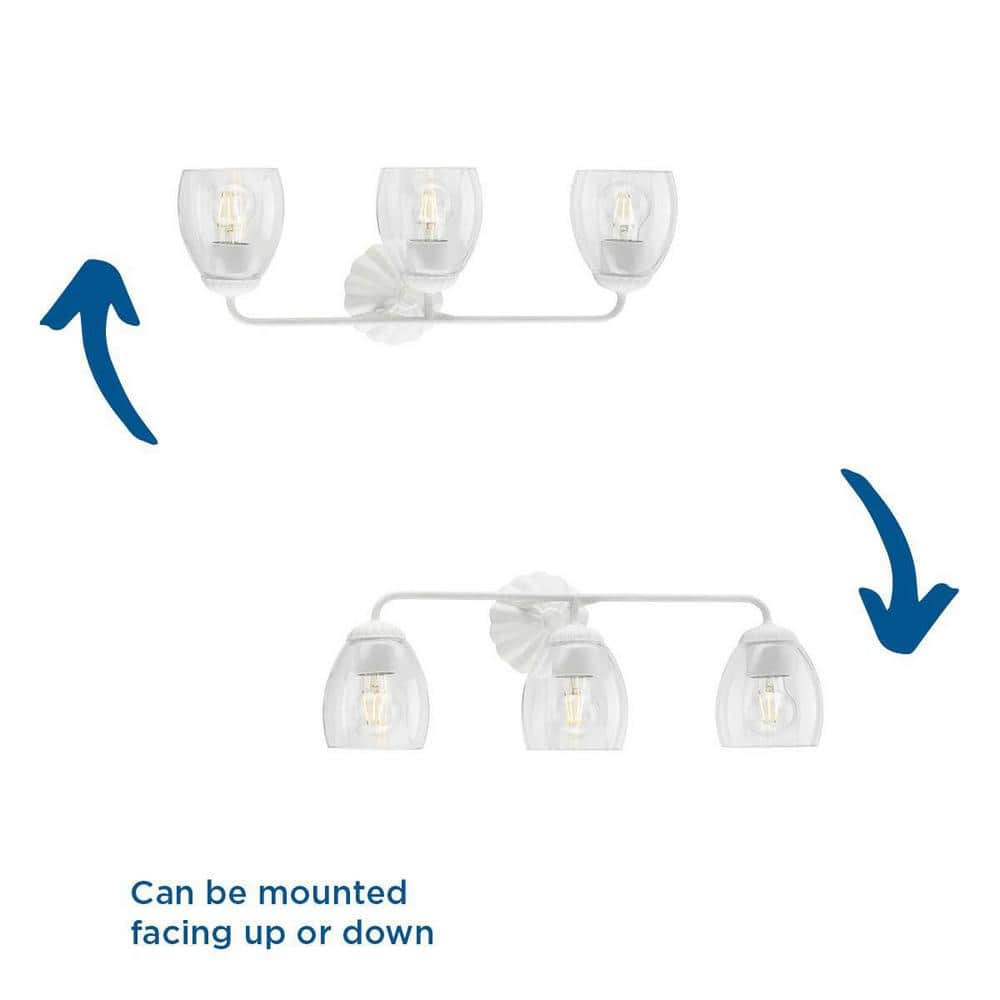 Quillan White Plaster 3-Light Vanity with Clear Glass Shades