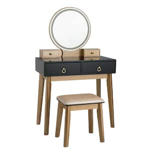 Makeup Dressing Vanity Table Set with Touch Screen Dimming Mirror Black