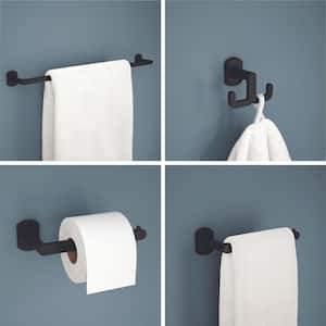 Granville 4-Piece Bath Hardware Set 18 in. Towel Bar with Extender Toilet Paper Holder Towel Holder Towel Hook in Black
