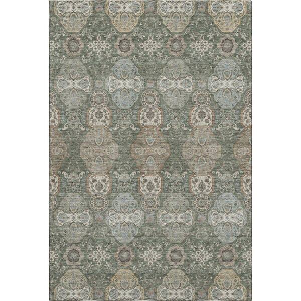 Mayfield Premium Machine Washable Abstract AMF2484 Basil 9 ft. x 12 ft. Area Rug