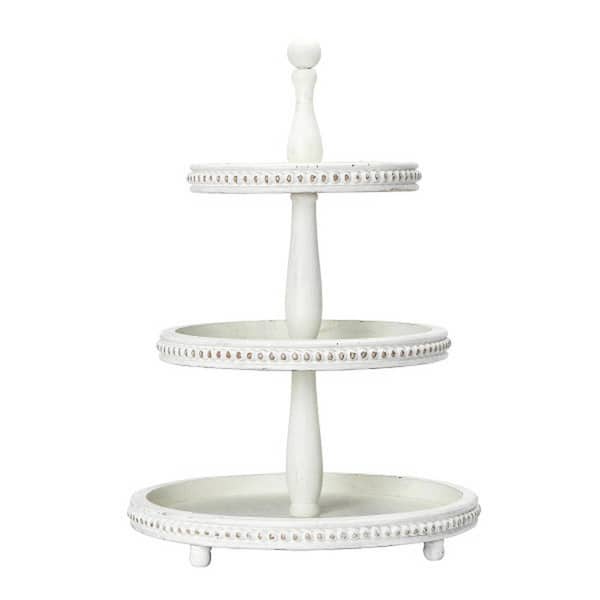 3-Tier Round Wood Decorative Tray, White