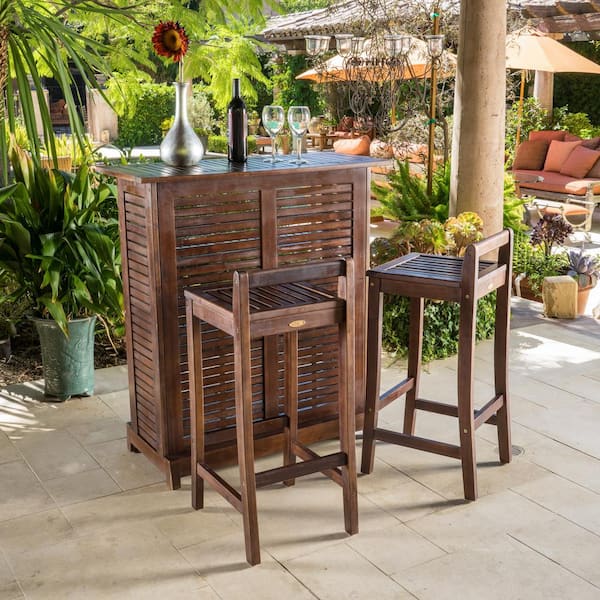 Noble House Miya Wood Outdoor Patio Bar Stool (2-Pack)