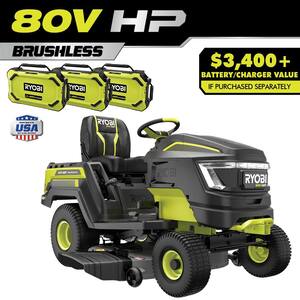 80V HP Brushless 42 in. Battery Electric Cordless Riding Lawn Tractor with (3) 80V 10Ah Batteries and Charger