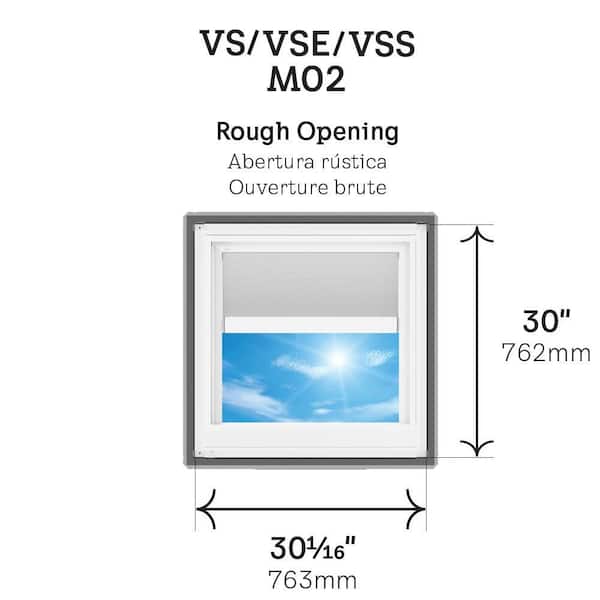30-1/16 in. x 30 in. Manual Venting Deck Mount Skylight with Laminated LowE3 Glass, Solar Powered Room Darkening Shade