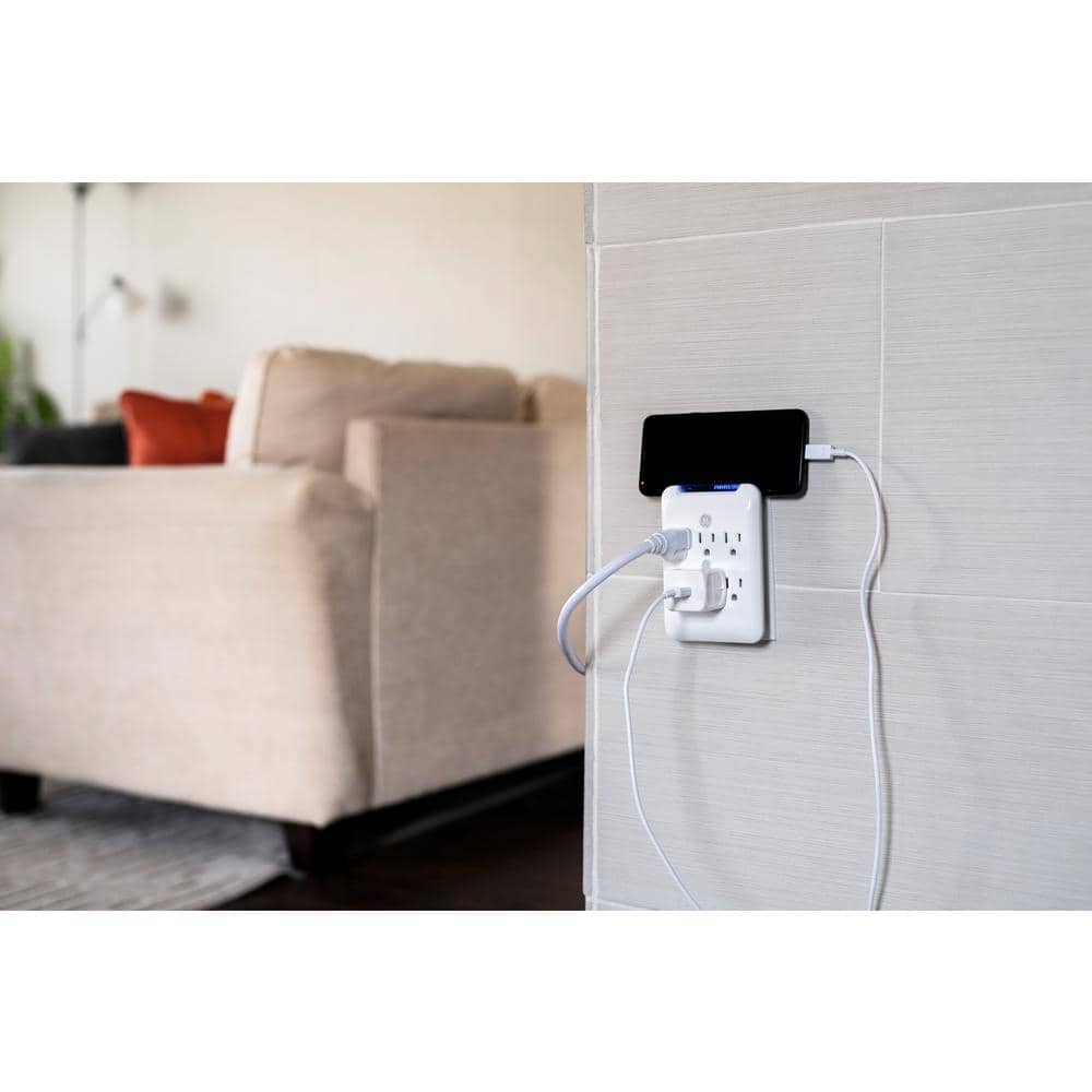 White 6-Outlet Surge Protector Wall Tap with Indicator Light