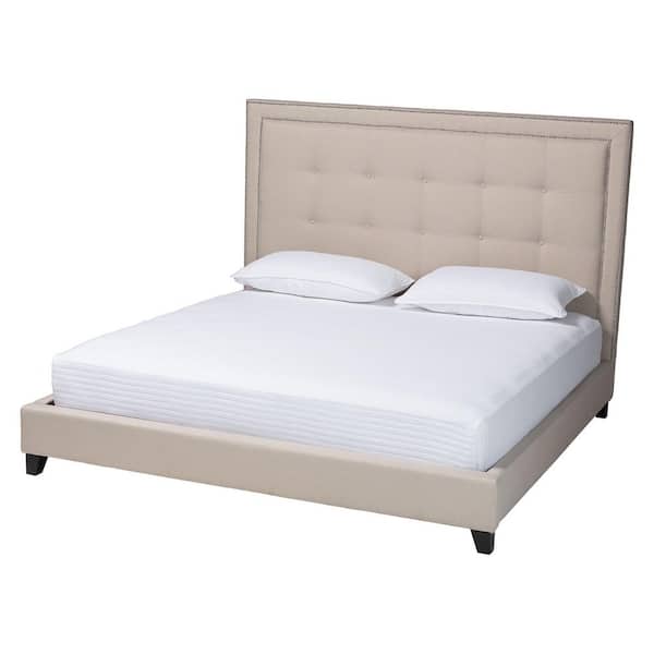 Baxton Studio Hirst Transitional Beige Fabric Upholstered King Size Bed