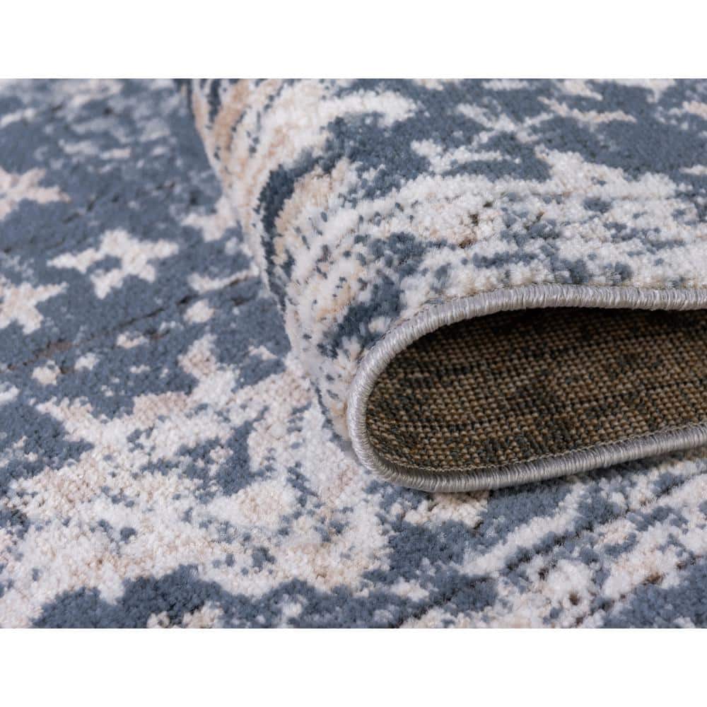 Modern Blue Square Indoor Easy-Care Stain-Resistant Rug