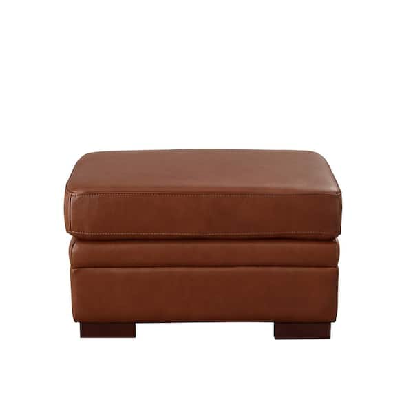 Hydeline Dillon Cinnamon Brown 100% Leather Ottoman