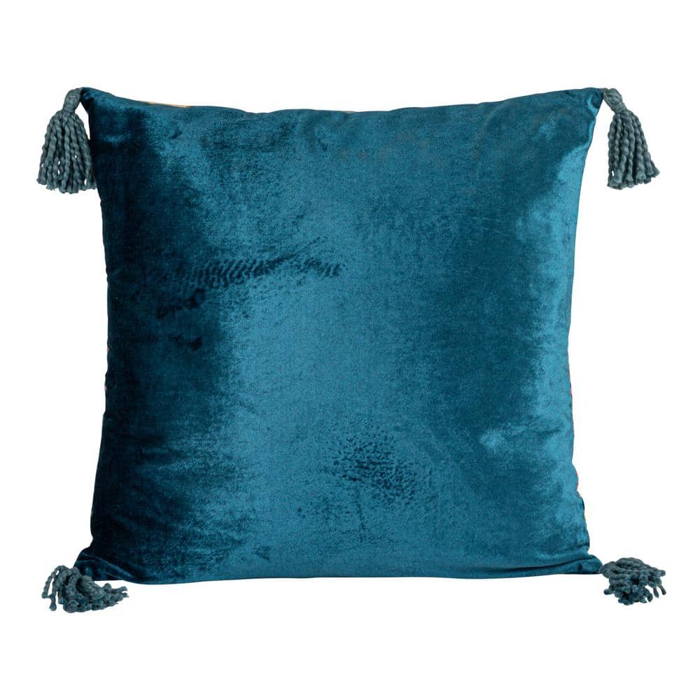 Multicolor Bohemian Rayon Square Throw Pillow with Tassels