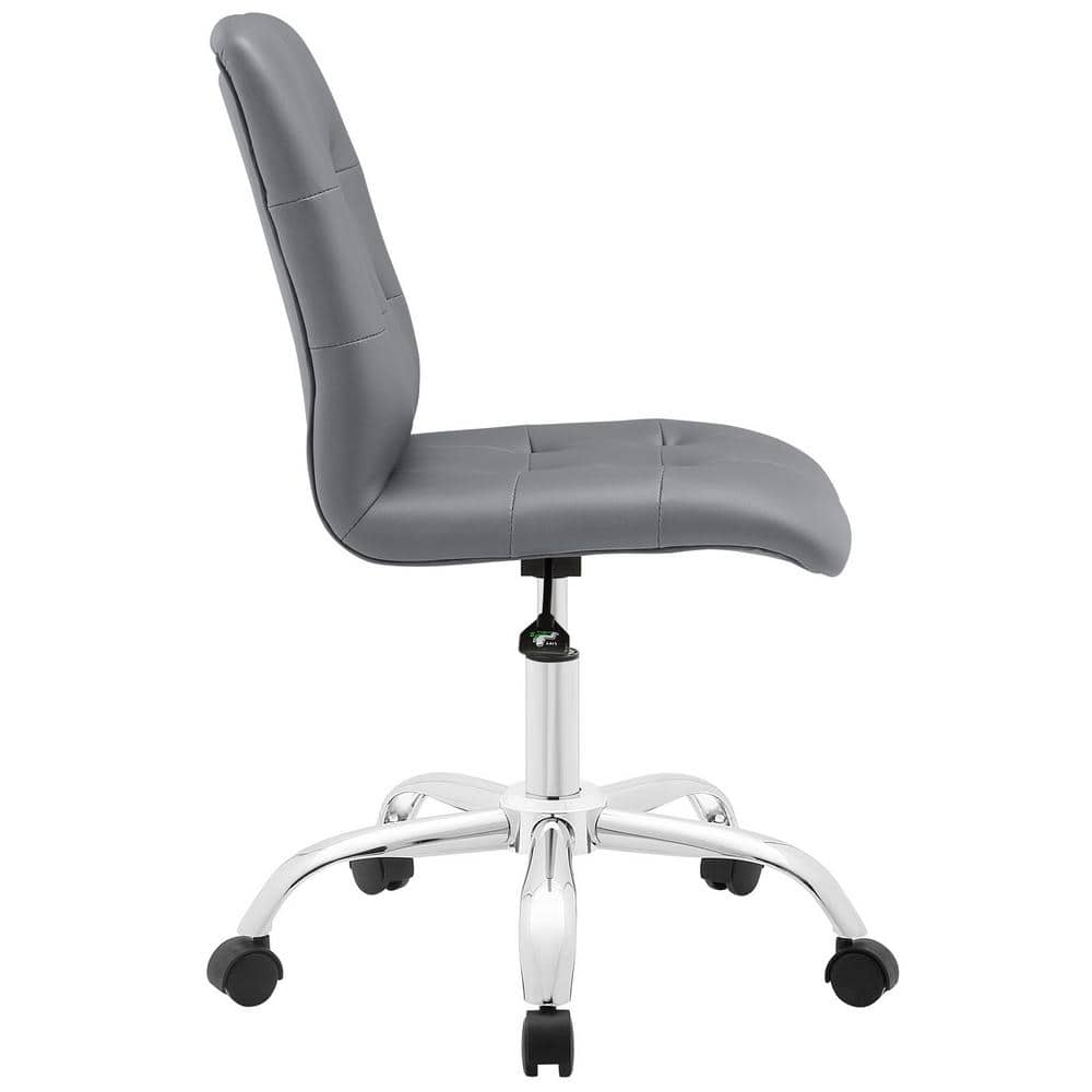 Prim Swivel Armless Drafting Chair in Luxe Gray Faux Leather
