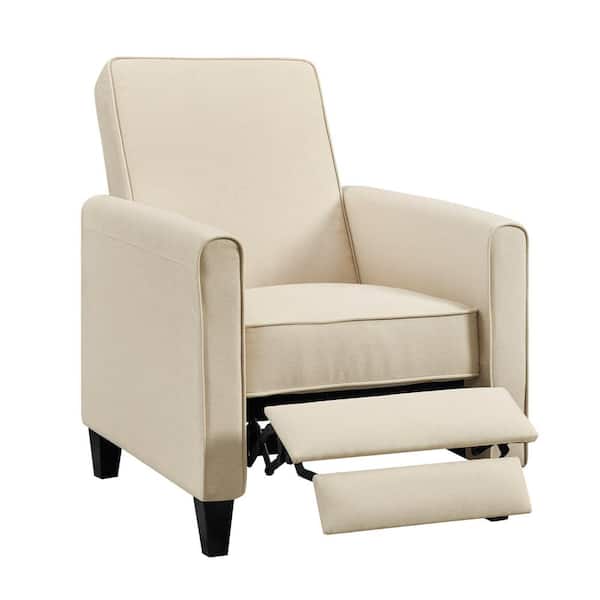 HOMESTOCK Cream, Push Back Recliner Chairs, Breathable Linen Recliner with Adjustable Footrest, Small Recliners