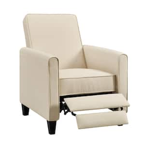 Linen Home Theater Seating Push Back Recliner Chairs, Reclining Chair with Adjustable Footrest in Cream