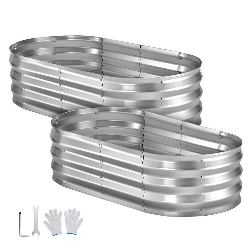 2 Pack Silver Galvanized Raised Garden Beds, 4 x 2 x 1 ft. Oval Metal Planter Boxes Kit Outdoor with Gloves, 2025 Update price history on PriceWatchPro