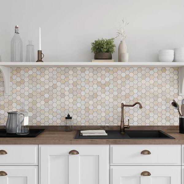 Apollo Tile (Sample) Sparta Beige 4-in x 4-in Polished Marble Honeycomb Mosaic Floor and Wall Tile