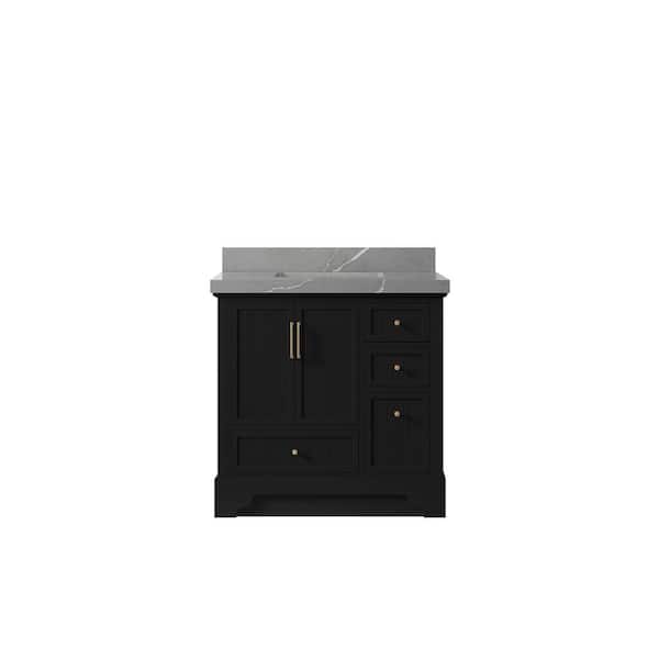 Willow Collections Alys 36 in. W x 22 in. D x 36 in. H Single Sink Bath Vanity Center in Black with 2 in. Piatra Qt. Top