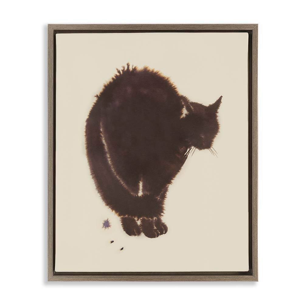 Minimal Cat on Beige by Grace Popp Brown Floater Frame Animal Graphic Art Print 21 in. x 17 in. price history on PriceWatchPro