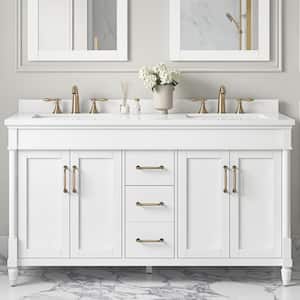 Salisbury 60 in. W x 22 in. D x 35 in. H Double Sink Bath Vanity in Pure White with White Engineered Marble Top